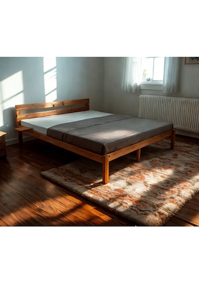 Masif Ahşap Trend Karyola Ceviz Renk + 2 Adet Simple Yatak Kenarı Rafı Hediyeli 90x190 Masif Ahşap Trend Karyola Ceviz Renk + 2 Adet Simple Yatak Kenarı Rafı Hediyeli 90x190
