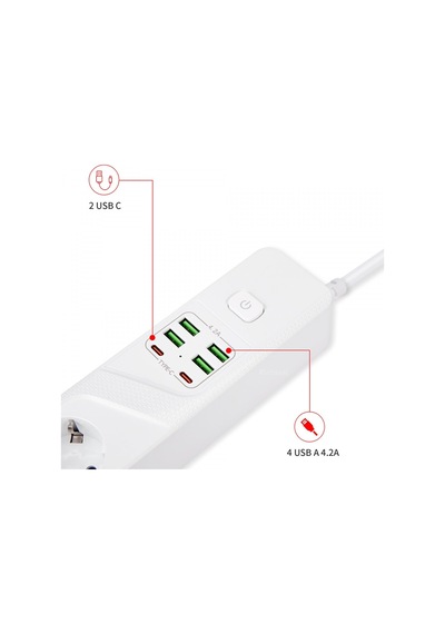 H-02 Termal Akım Korumalı 3000 W 10 Amper 4'lü Priz 2 Metre