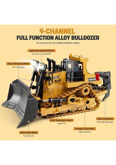 Uzaktan Kumandalı Buldozer Işıklı İnşaat Aracı 7-12 Yaş Erkek Çocuklar İçin