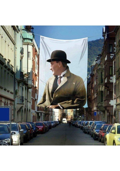 Sivil Mustafa Kemal Atatürk Poster Cephe Bayrağı - 4 X 6 Metre 1