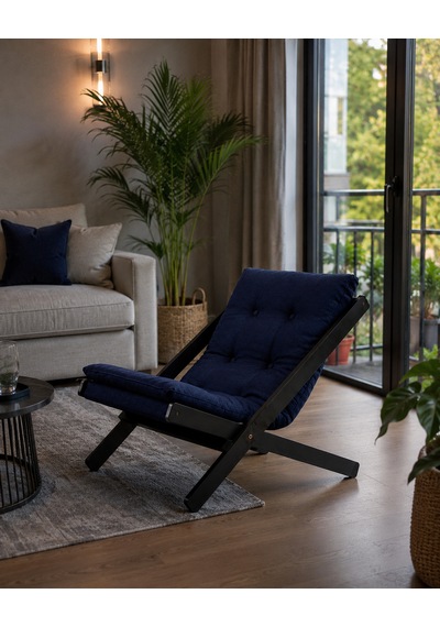 Tekli Dinlenme Koltuğu Berjer Balkon Koltuğu Bahçe Kotuğu Koyu Mavi