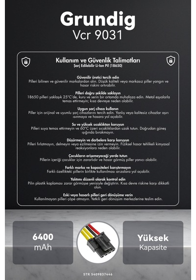 Grundig Uyumlu Vcr 9031 6400mah Robot Süpürge Bataryası M.ö