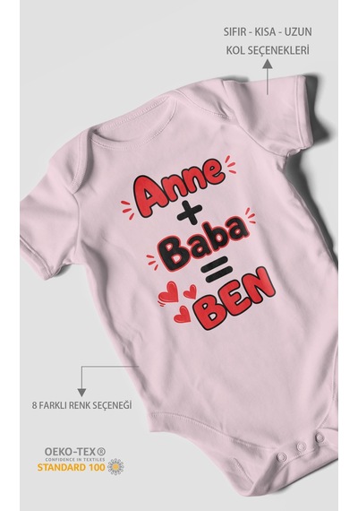 Morivokids Anne Ve Babaya Özel Kısa Kollu Bebek Body %100 Pamuk Bebe Pembe