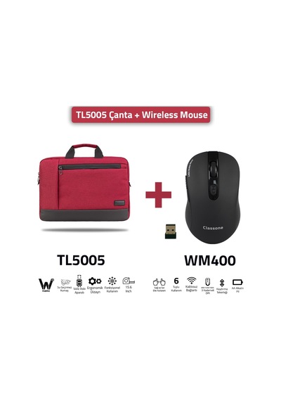 Classone TL5005 15.6" Su Geçirmez Notebook Laptop El Çantası + WM