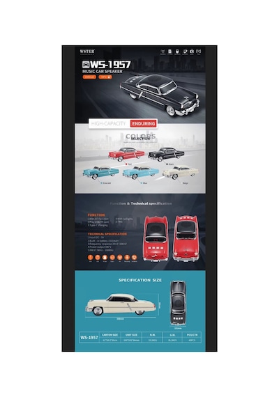 1952 Lincoln Capri Şarjlı Bluetooth Speaker Kablosuz Led Işıklı Hoparlör Fm Radyo Sd Kart Usb