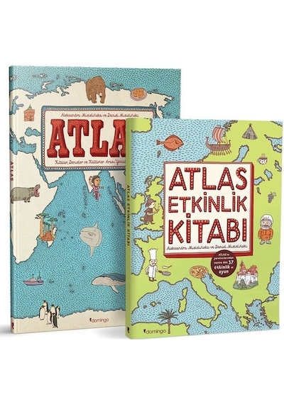 Atlas Set - Kıtalar -Denizler - Kültürler Arası Yolculuk Rehberi - 2 Kitap Takım - Aleksandra Mizielinska - Domingo Yayınevi