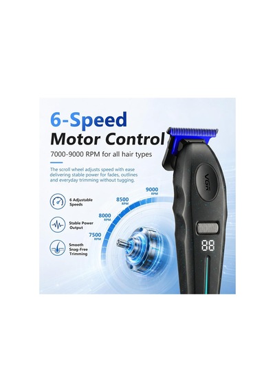 Şarjlı Tıraş Makinesi V-887t - 9000 Rpm 240 Dakika Profesyonel Trimmer - Siyah