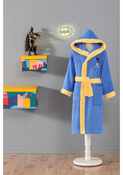 Batman Gotham City Lisanslı Kapüşonlu Çocuk Bornozu 9/10 Yaş Mavi