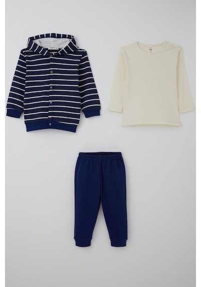 Breeze Erkek Bebek Bodyli 3 Lü Takım Çizgili Çıtçıtlı 4 Ay-1 Yaş, Lacivert Lacivert