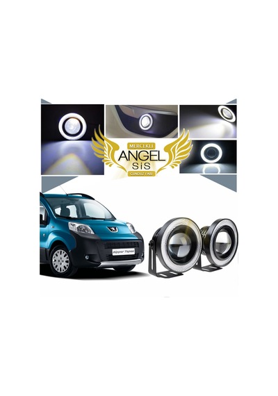 Peugeot Bipper Uyumlu, Universal Mercekli Led Angel Sis Farı, 76mm Beyaz Renk