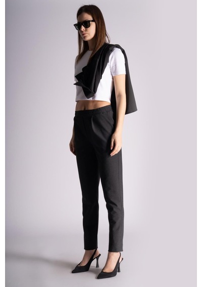 Braccas Kadın Yandan Cepli Beli Lastikli Ve Pileli Slim Fit Jogger Pantolon Antrasit Antrasit