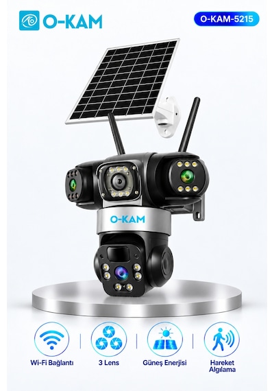 O-kam Ok-5215 3 Lensli Güneş Panelli Wi-fi Güvenlik Kamerası