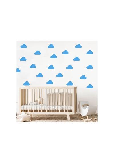 7,5 Cm Ebatlarında Farklı Şekillerde Bulut Duvar Sticker Seti - 72 Adet Bebe Mavi