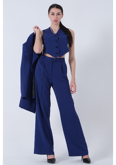 Feminist Saks Ceket-yelek Pantolonlu 3lü Takım Elbise 0106324.26 Saks