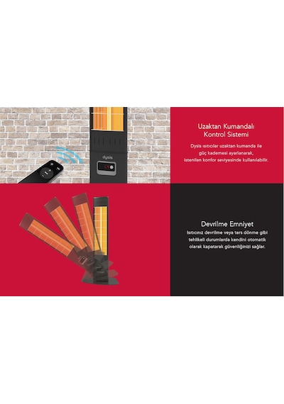 Dysis Single X Karbon Serisi IP65 Suya-Toza Dayanıklı 2300 W Siyah Uzaktan Kumandalı İç/Dış Mekan Isıtıcı