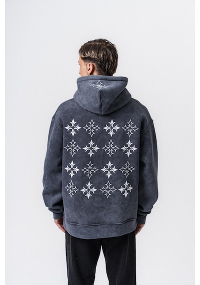 Respire Erkek Muse Baskılı Yıkamalı Kapüşonlu Oversize Hoodie Füme