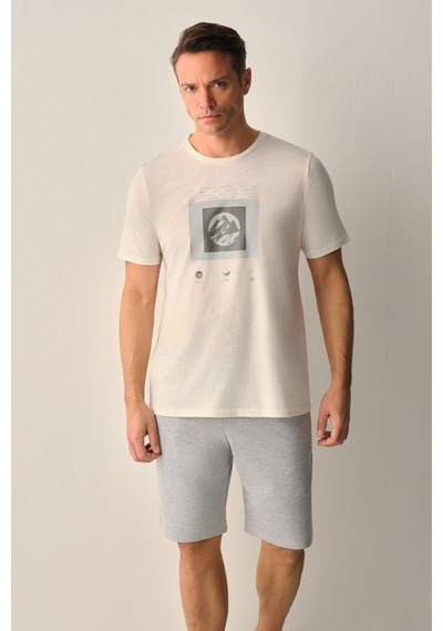 Suwen Mountain Erkek Şort Pijama Takımı Sh26709663051 Gri Melanj