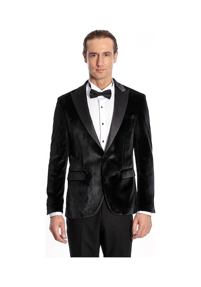 Wessi Kadife Slim Fit Siyah Erkek Smokin Ceket Siyah