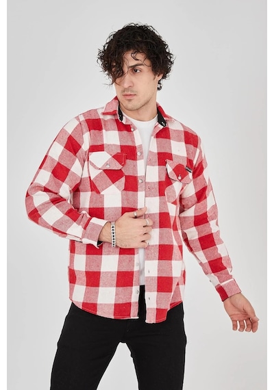 Erkek Oduncu Gömlek Uzun Kollu Şardonlu Kareli Desen Regular Fit Manşetli Çift - Pembe Pembe