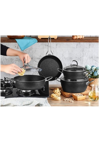 Kahramanlar Black Fiesta 7 Parça Tencere Seti Platin Kulp