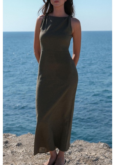 Suud Collection Haki Breeze Omuzu Düğümlü Elbise