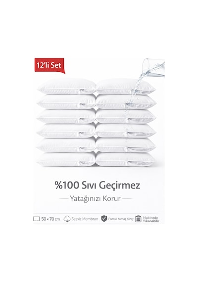 Aqua Su Geçirmez 12 Adet Fermuarlı Beyaz Yastık Koruyucu/ Alezi Beyaz