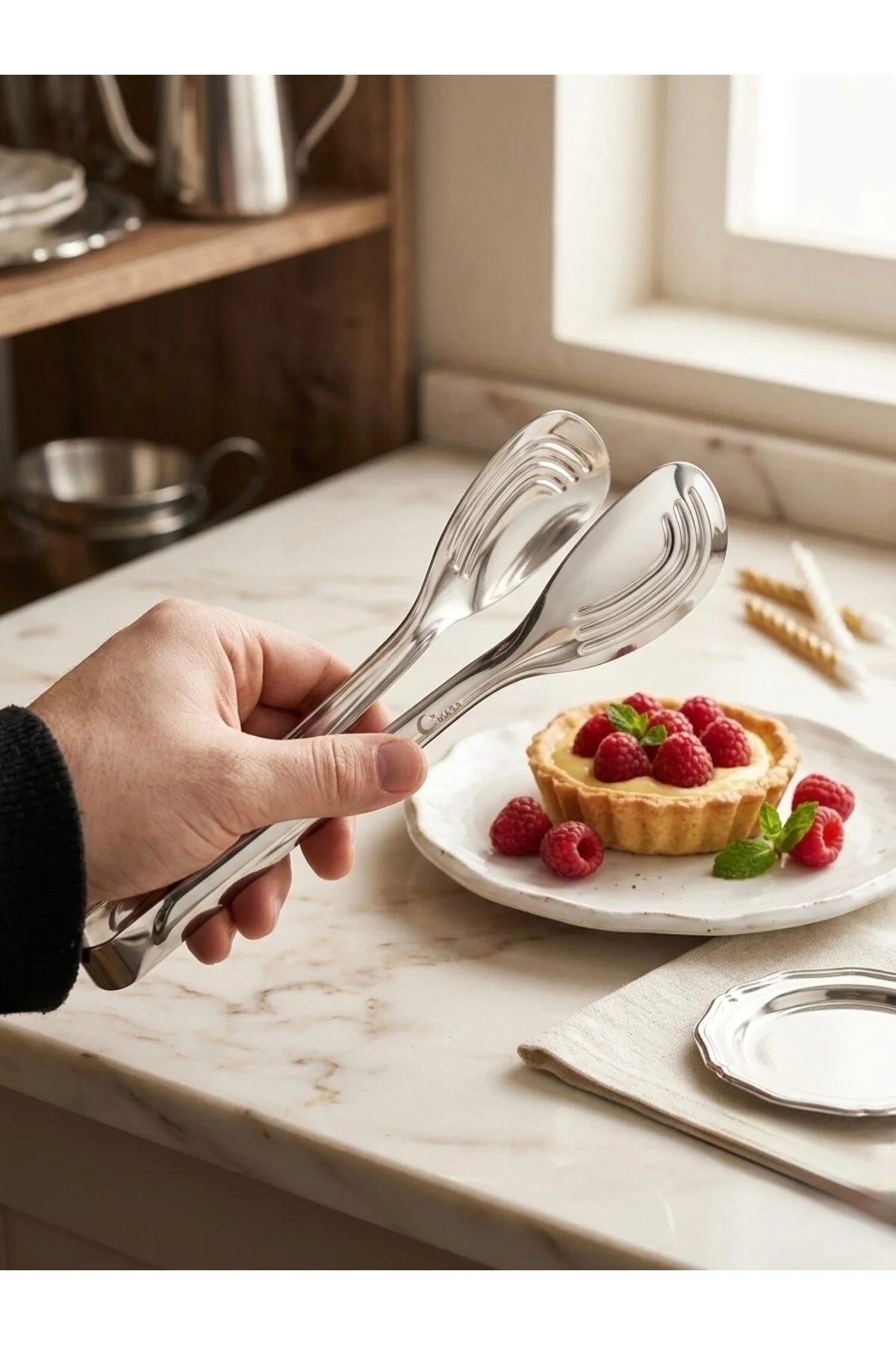 Pasta Maşası Paslanmaz Çelik Servis Maşası, Kaymaz Tutuşlu Mutfak Servis Maşası