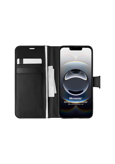 Microsonic Apple Uyumlu iPhone 16e Kılıf Delux Leather Wallet Siyah -