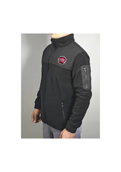 Dafri Fiat Logo Baskılı Fermuarlı Polar Ceket Siyah