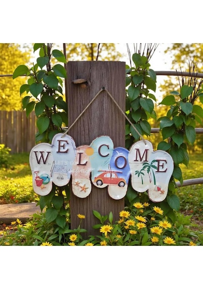 Welcome Let S Go Surfing Metal Kapı Süsü 40 Cm Bahçe Duvar Hoş Geldiniz Levhası Dekoratif Obje