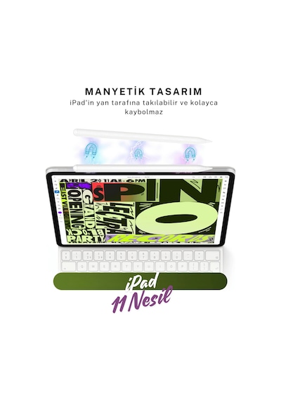 Apple Uyumlu iPad  11 Nesil A16 2025 M3 Avuçiçi Red Ve Eğim Özellikli Manyetik Yapışan Dokunmatik Kalem