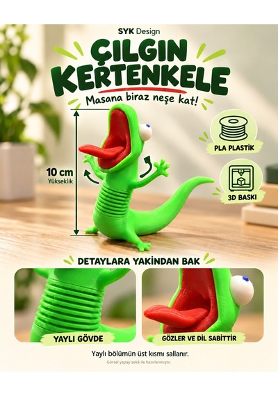 Yaylı Çılgın Kertenkele Figürü 10 Cm, Pla 3d Baskı