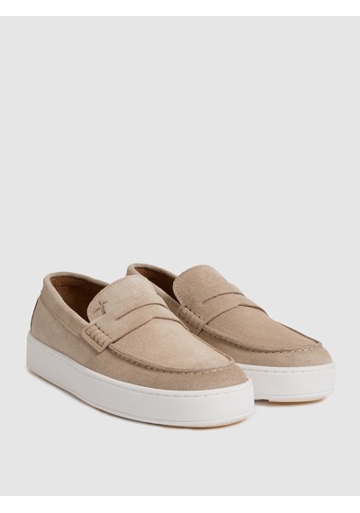 Cacharel Bej %100 Deri Süet Loafer Ayakkabı
