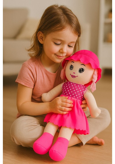 Kız Oyuncak Bebek Elbiseli Oyuncak Bez Bebek 50 Cm Bez Bebek Özel Yapım Premiuom Bebek Pembe 001