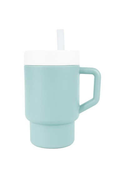 Pandish Mugley Tek Kulplu Kapaklı Pipetli Silikon Alıştırma Bardağı - Mint Yeşili