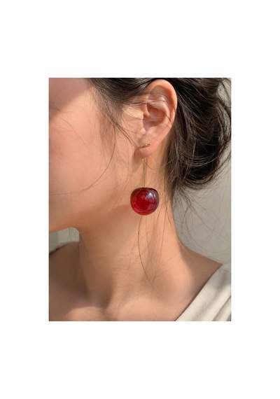 Çeri Sallantılı Kırmızı Kiraz Cherry Figürlü Gold Altın Küpe