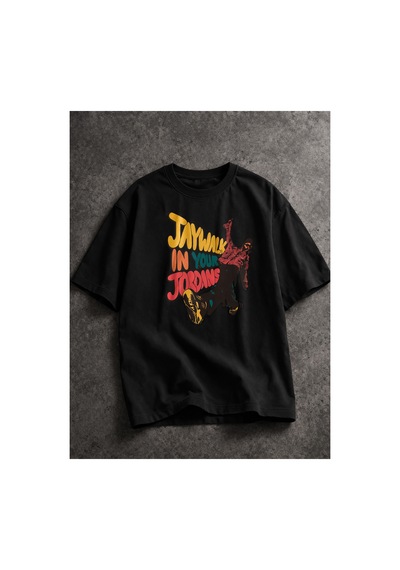 Yolo Street Jaywalk In Your Jordans Baskılı Oversize Siyah Tişört Streetwear Unisex Siyah22