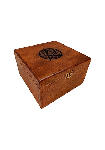 El Yapımı Ahşap Kutu Pentagram Motifl 20x20cm Genişlik 12cm Yükseklik