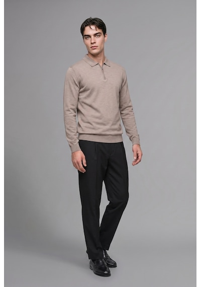 Defacto Standart Fit Yarım Fermuarlı Polo Yaka Triko Basic Kazak H7595ax26aubg766 Bej-bg766