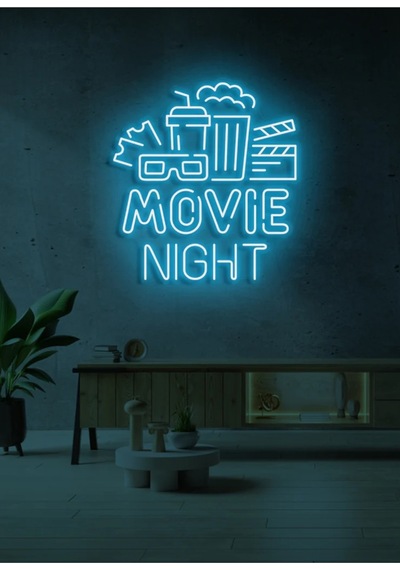 Movıe Nıght Yazılı Ve Şekilli Neon Tabela Turkuaz