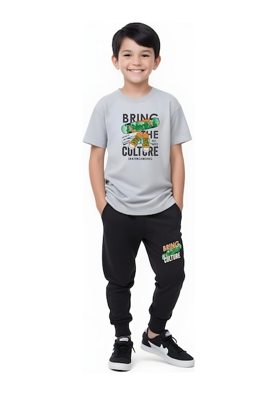 Fyk Kids Erkek Çocuk Mevsimlik Bring Baskılı Alt-üst Takım Gri