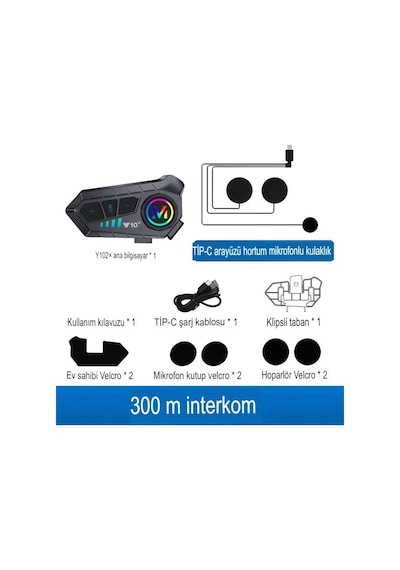 2 Intercom Bağlantılı Su Geçirmez Motosiklet Kask Bluetooth 5.3 300m Intercoom 2.000mah