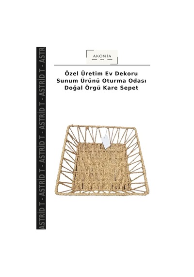 Özel Üretim Ev Dekoru Sunum Ürünü Oturma Odası Doğal Örgü Kare Sepet