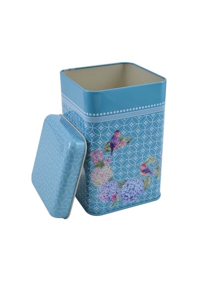 Blooming Blue Desenli Kare Metal Saklama Kabı 10.5 x 10.5 x 16 CM 1.7 L