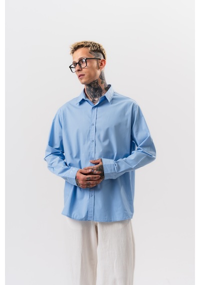 Respire Erkek Nakış Detaylı Poplin Oversize Gömlek Bebe Mavi