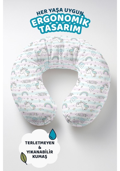 Unicorn Desenli Pamuklu Boyun Yastığı-pastel Renkli Çizgi Karakter Çocuk & Yetişkin Seyahat Yastığı Canlı Dumanlı Mor