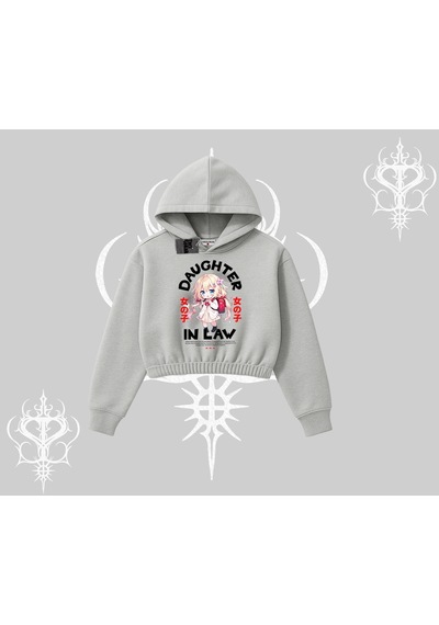 Startmore Kapşonlu Crop Sweatshirt Anime Girl Daughter In Law Baskılı Gri