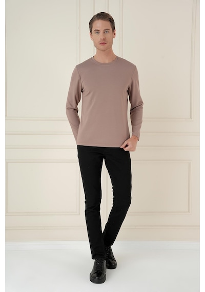 Efor Comfort Fit Bisiklet Yaka Uzun Kol Casual Vizon Tişört Ts 892 Vizon