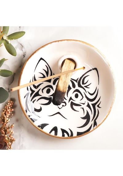 Kedi Temalı Beyaz Palo Santo Tütsülük