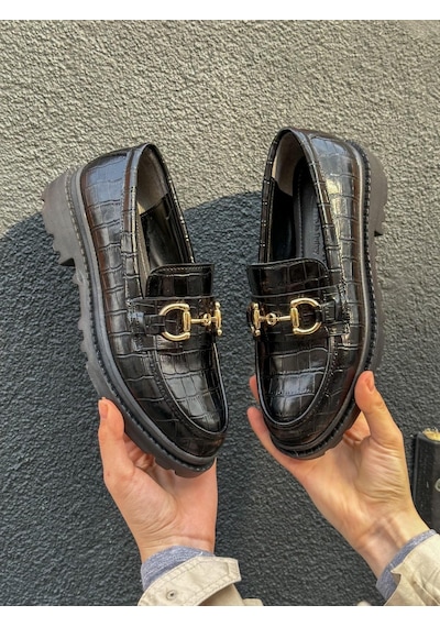 Erva'nın Butiği Siyah Kroko Magnus Toka Detay Kadın Loafer-5673